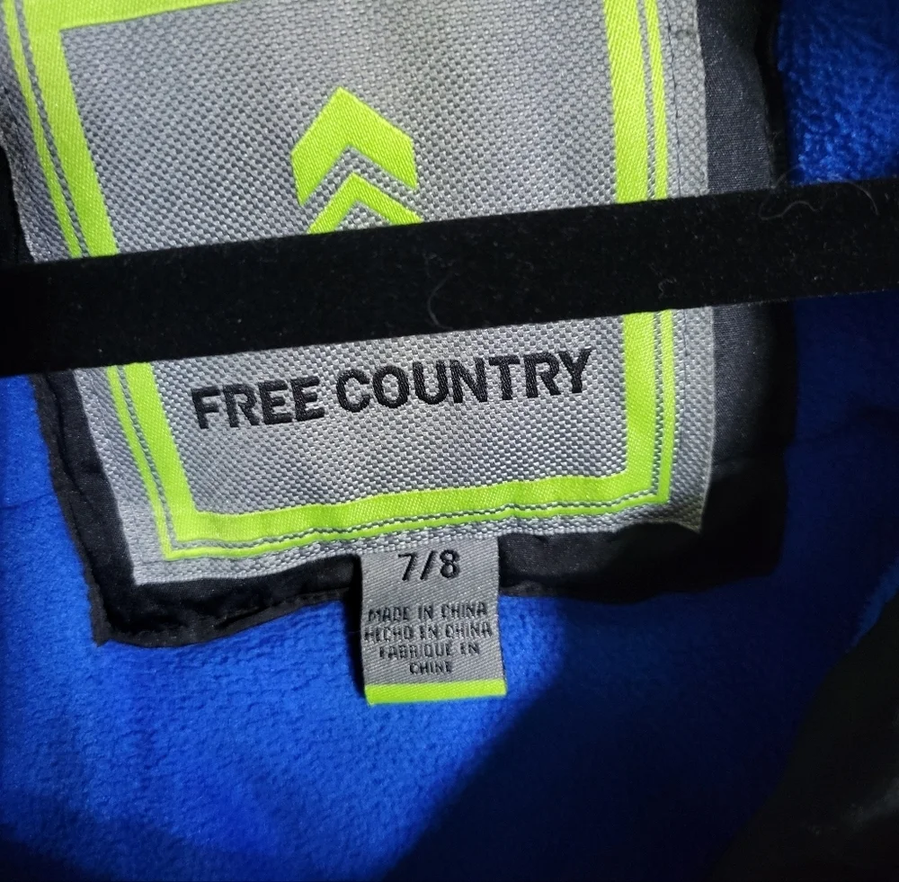 Free Country Kid's Black Winter Coat with Blue Lining Hooded Jacket, Size 7/8